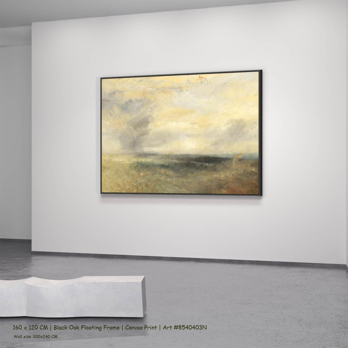 J.M.W. Turner — Margate, from the Sea Seascape canvas wall art in a black oak floating frame, 160 × 120 cm