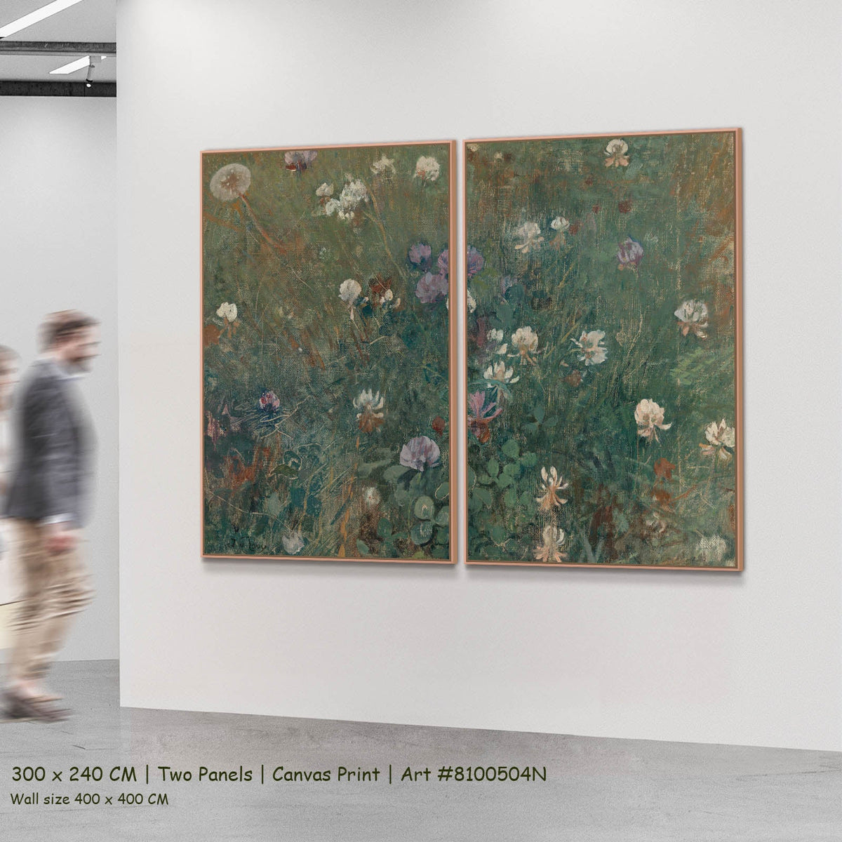 Jac van Looij — Blooming Clover Meadow two-panel canvas wall art set, 300 × 240 cm