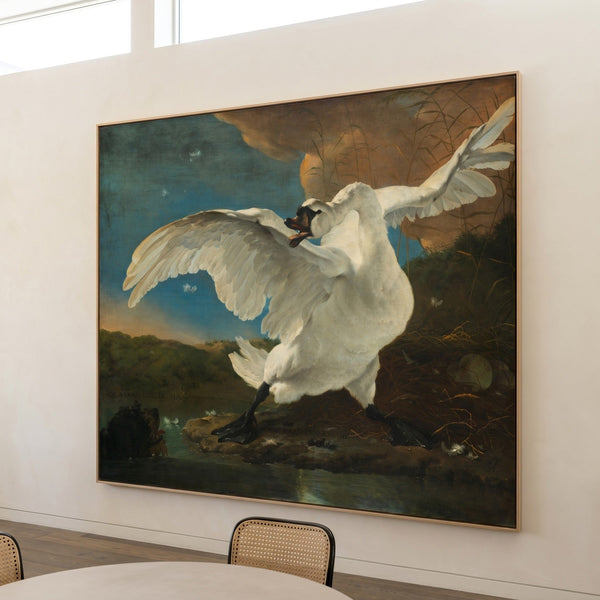Jan Asselijn | Oversized Aqua White Baroque Canvas Wall Art | The Threatened Swan