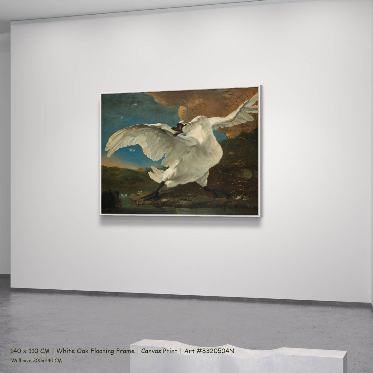 Jan Asselijn — The Threatened Swan Wildlife canvas wall art in a white oak floating frame, 140 × 110 cm