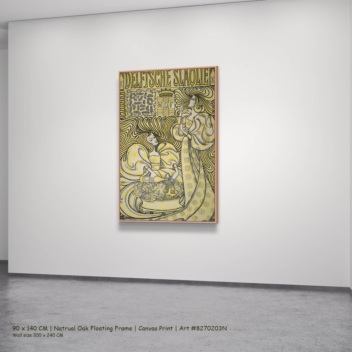 Jan Toorop — Delftsche Slaolie (Delft Salad Oil Poster) Nouveau canvas wall art in a natural oak floating frame, 90 × 140 cm