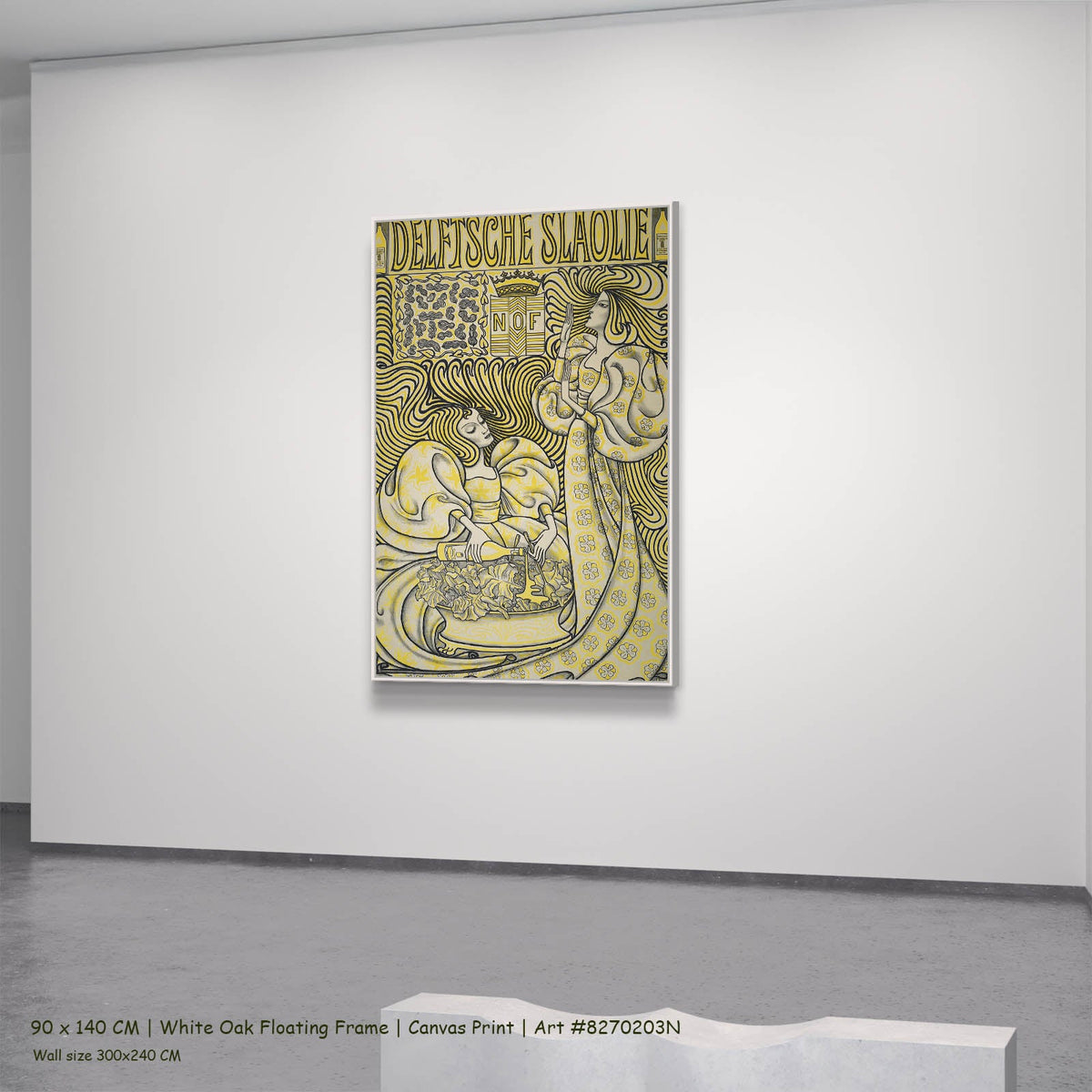 Jan Toorop — Delftsche Slaolie (Delft Salad Oil Poster) Nouveau canvas wall art in a white oak floating frame, 90 × 140 cm