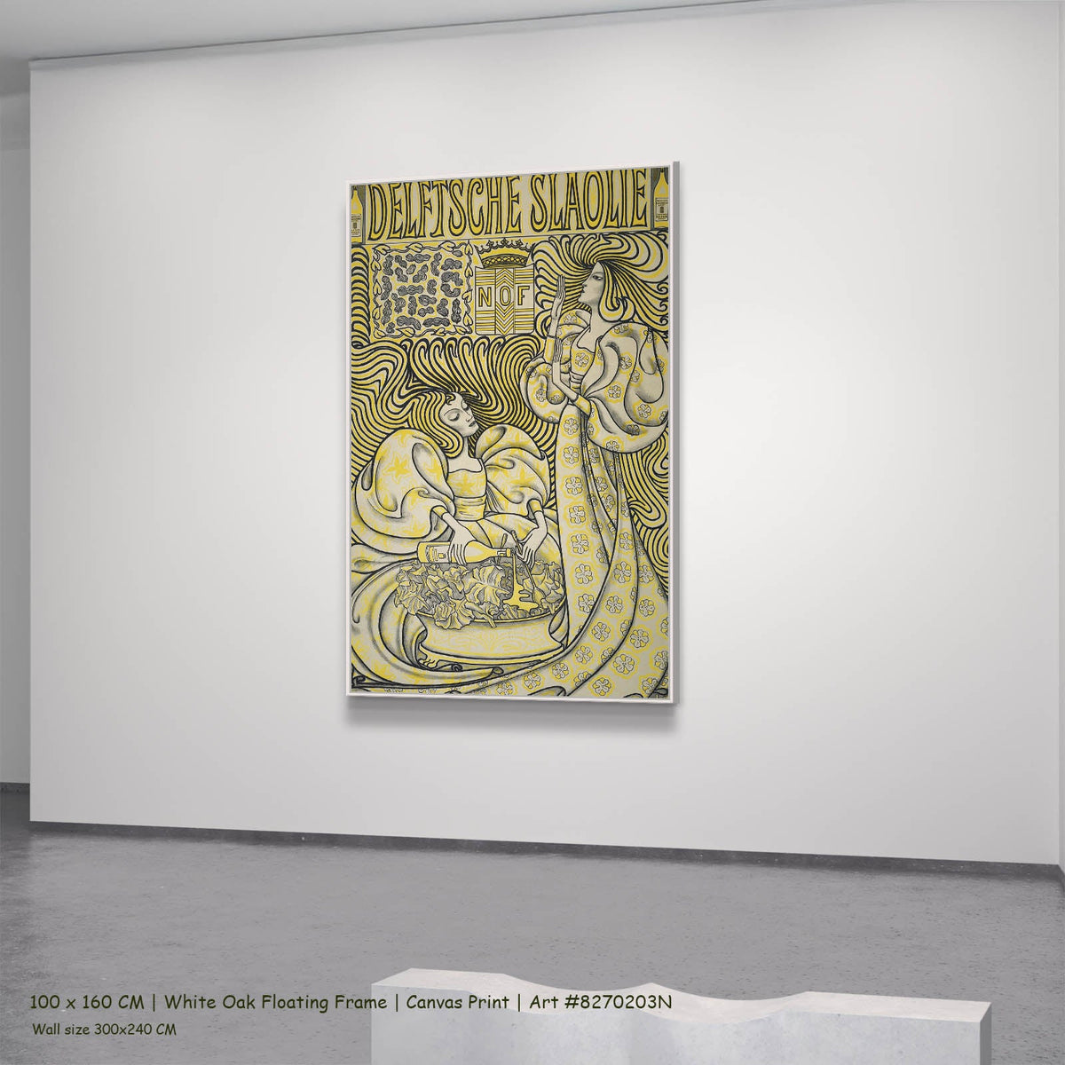 Jan Toorop — Delftsche Slaolie (Delft Salad Oil Poster) Nouveau canvas wall art in a white oak floating frame, 100 × 160 cm