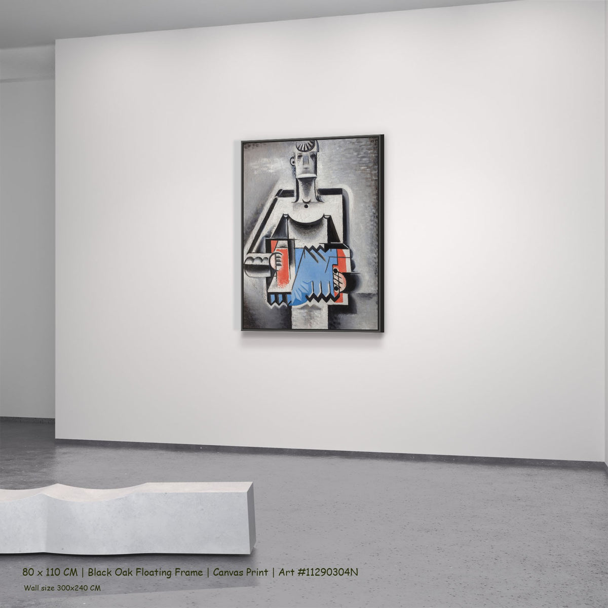 Accordion Player by Josef Capek in a black oak floating frame, large blue and red Cubist canvas