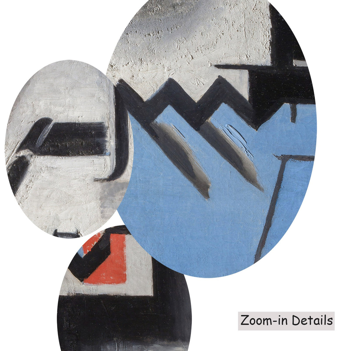Close-up detail of the brushwork on Accordion Player, a large blue and red Cubist canvas by Josef Capek