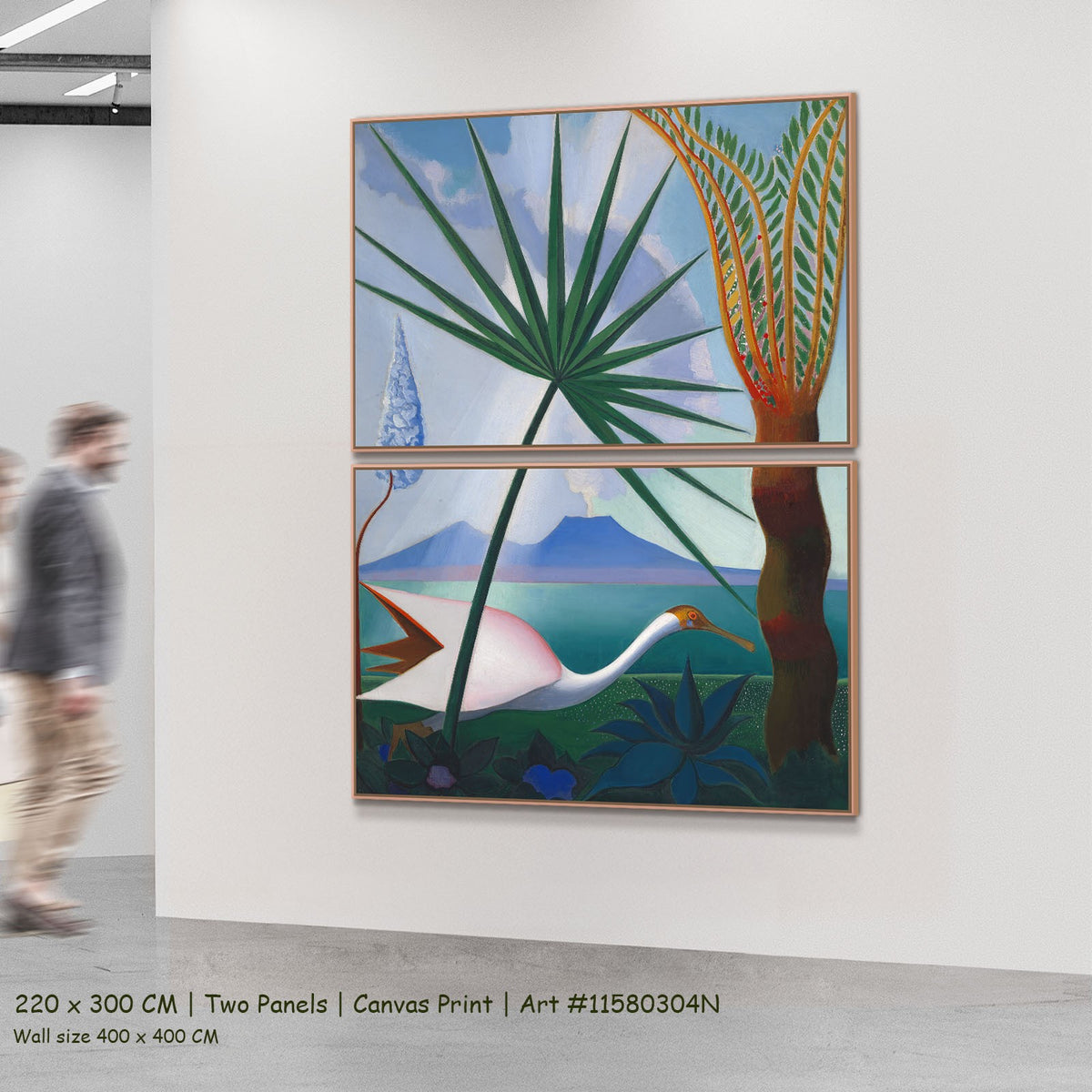 Neapolitan Song by Joseph Stella as a large two-panel green and light blue Modernist canvas set