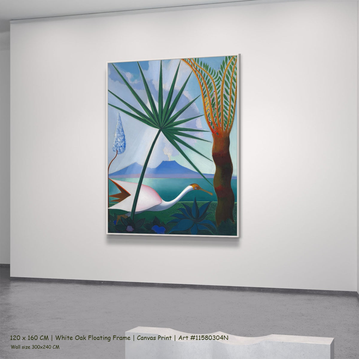 Neapolitan Song by Joseph Stella in a white oak floating frame, large green and light blue Modernist canvas