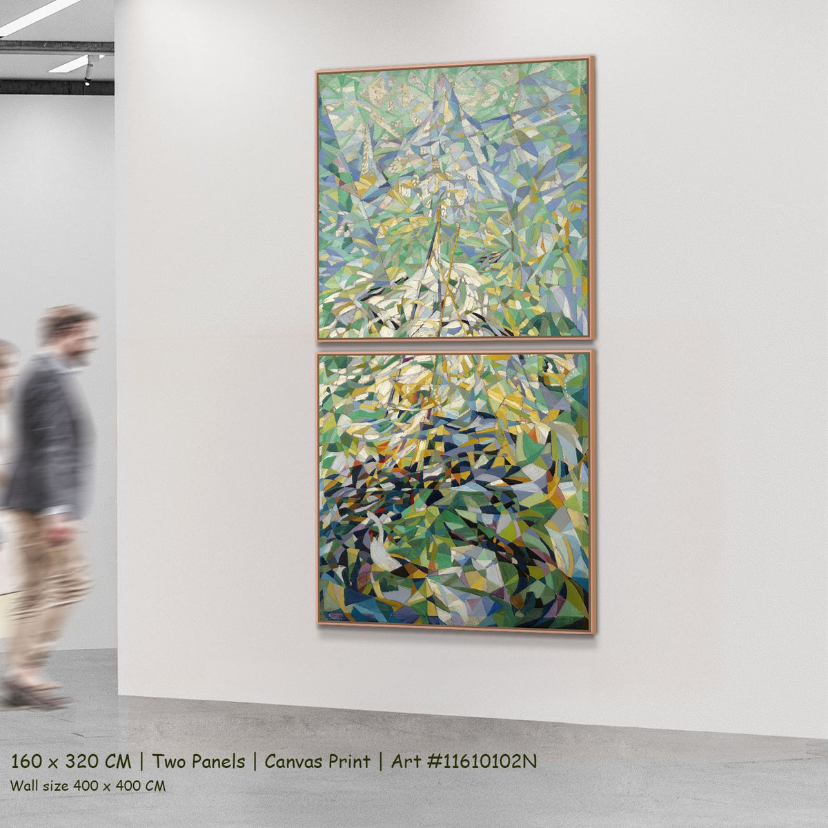 Spring by Joseph Stella as a large two-panel green and blue Futurist canvas set