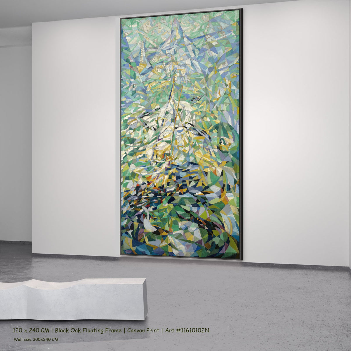 Spring by Joseph Stella in a black oak floating frame, large green and blue Futurist canvas