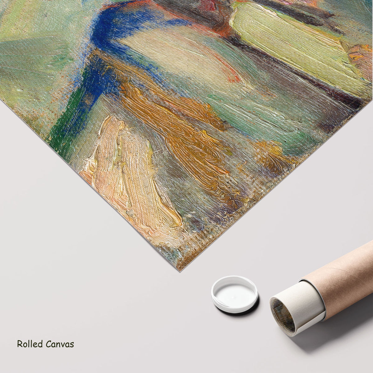 In front of the House by Konštantín Bauer as a large rolled orange and grey Expressionist canvas print