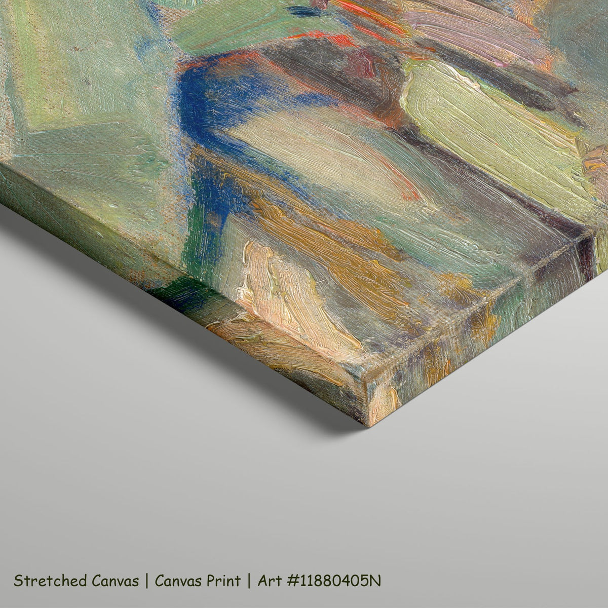 In front of the House by Konštantín Bauer as a large stretched orange and grey Expressionist canvas print