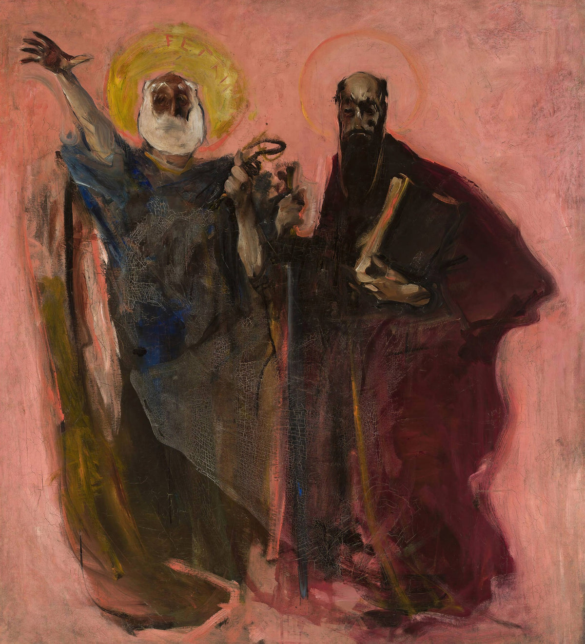 Large pink and black Symbolist canvas print of Apostles Peter and Paul, sketch by Konrad Krzyżanowski