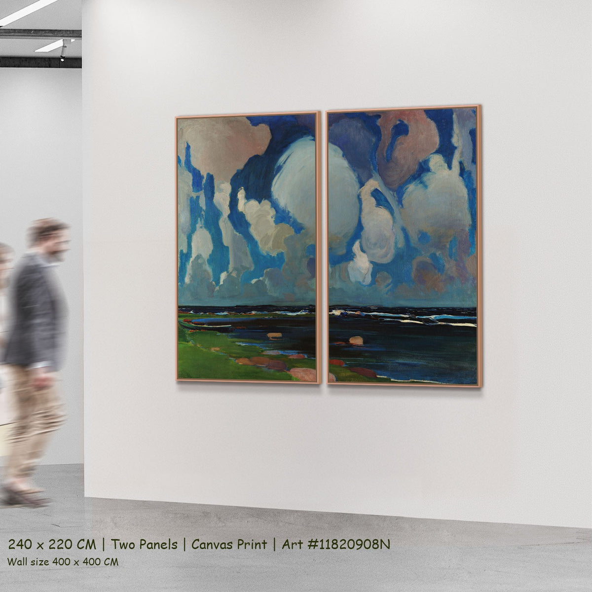 Clouds in Finland by Konrad Krzyżanowski as a large two-panel blue and white Expressionist canvas set