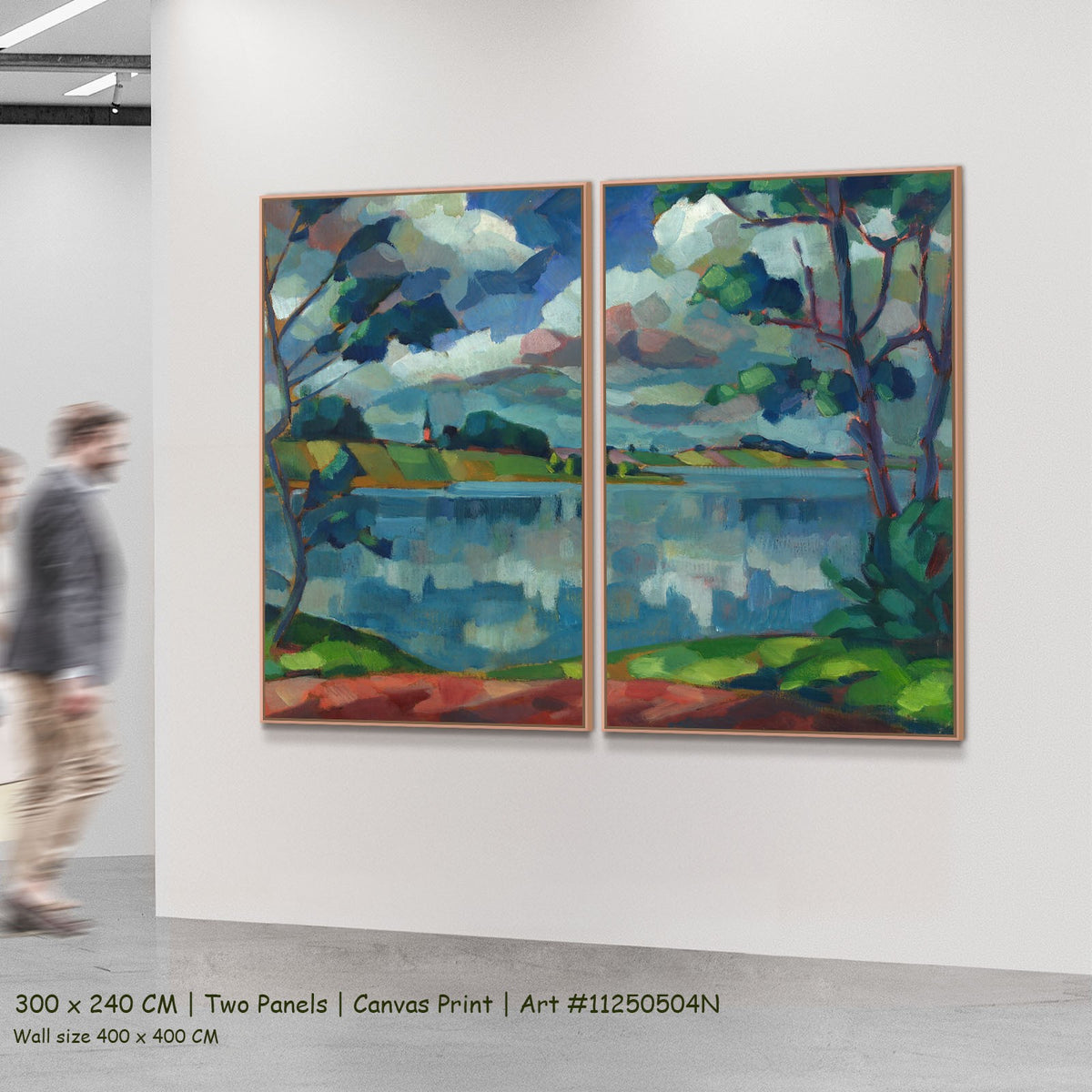 Lake Saadjärv. Äksi Church by Konrad Mägi as a large two-panel blue and green Landscape canvas set