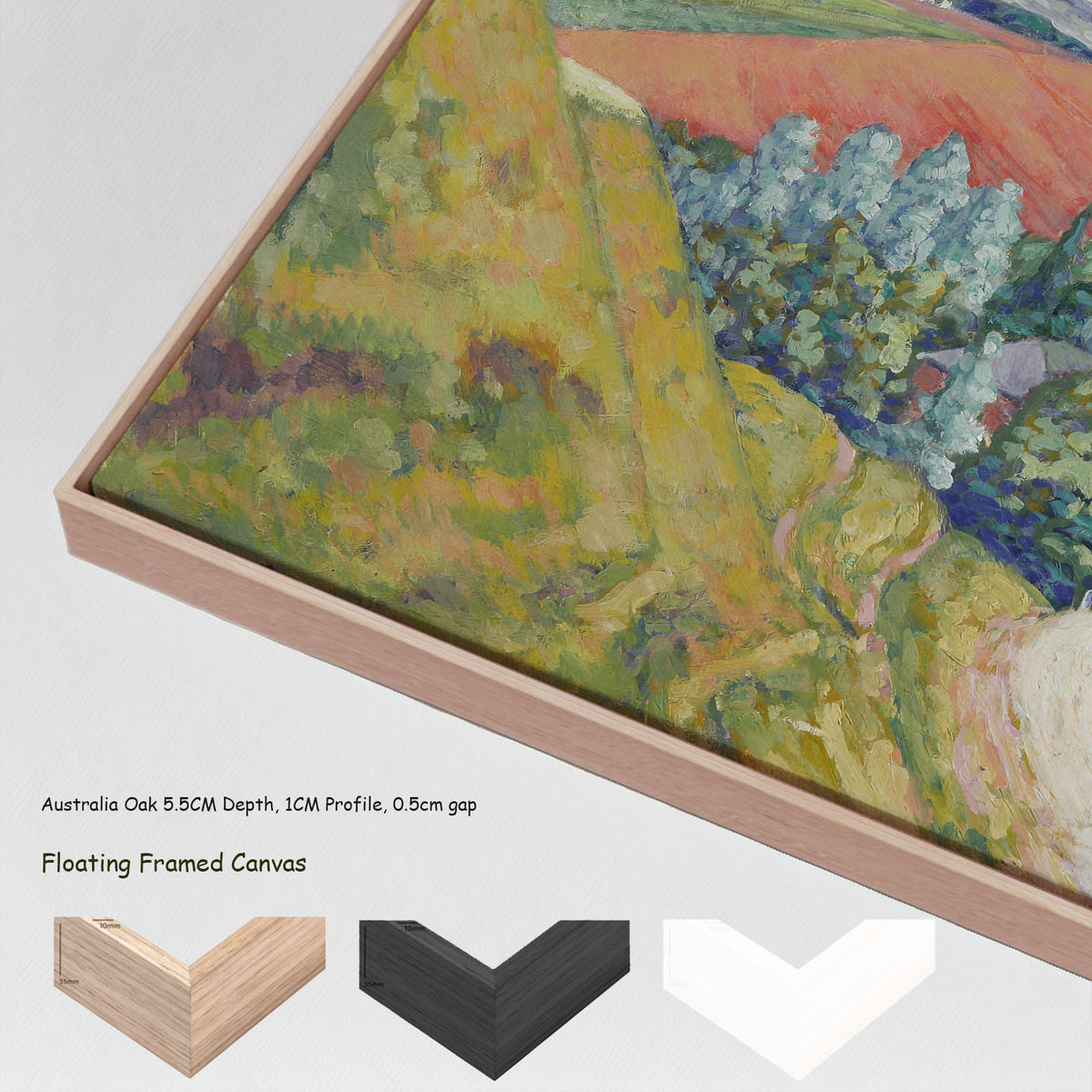 On the Road from Viljandi to by Konrad Mägi in a floating frame, large pink and olive Landscape canvas print