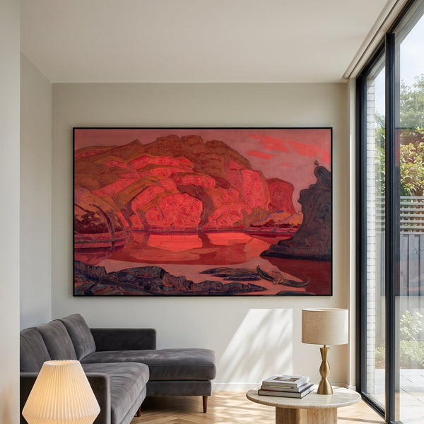 Nicholas Roerich | Extra Large Red Symbolist Canvas Print | Buried Treasures