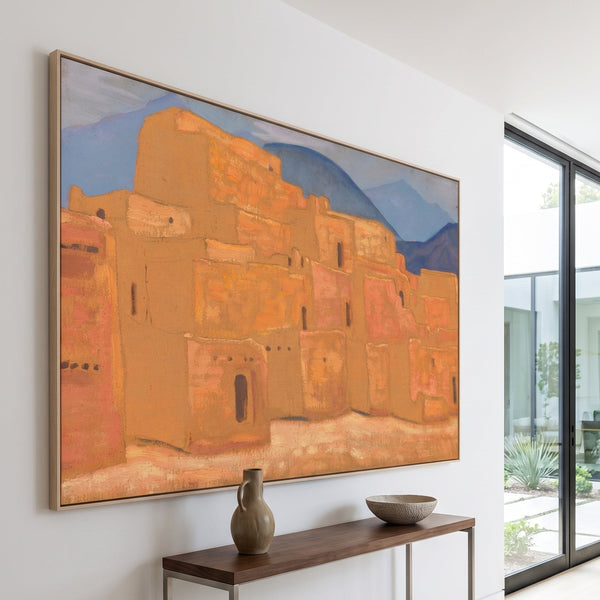 Nicholas Roerich | Large Symbolist Canvas Art | Taos Pueblo, New Mexico