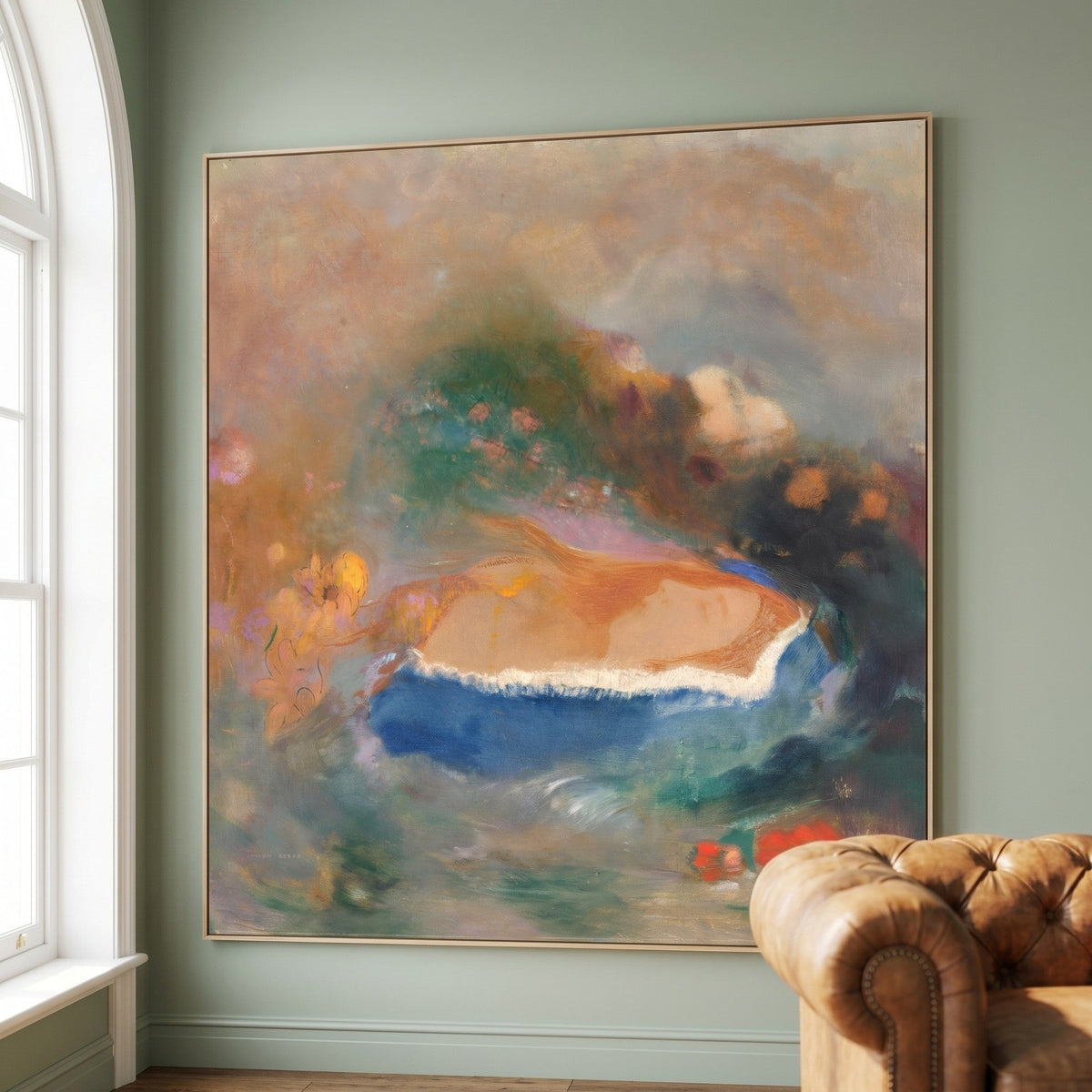 Odilon Redon | Large Blue Orange Symbolist Canvas Wall Art | Ophelia with a Blue Wimple