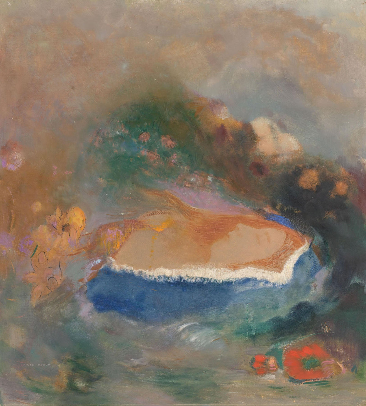 Ophelia with a Blue Wimple — Tall Symbolist Figure canvas wall art by Odilon Redon