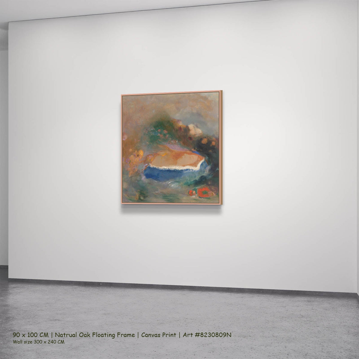 Odilon Redon — Ophelia with a Blue Wimple Figure canvas wall art in a natural oak floating frame, 90 × 100 cm
