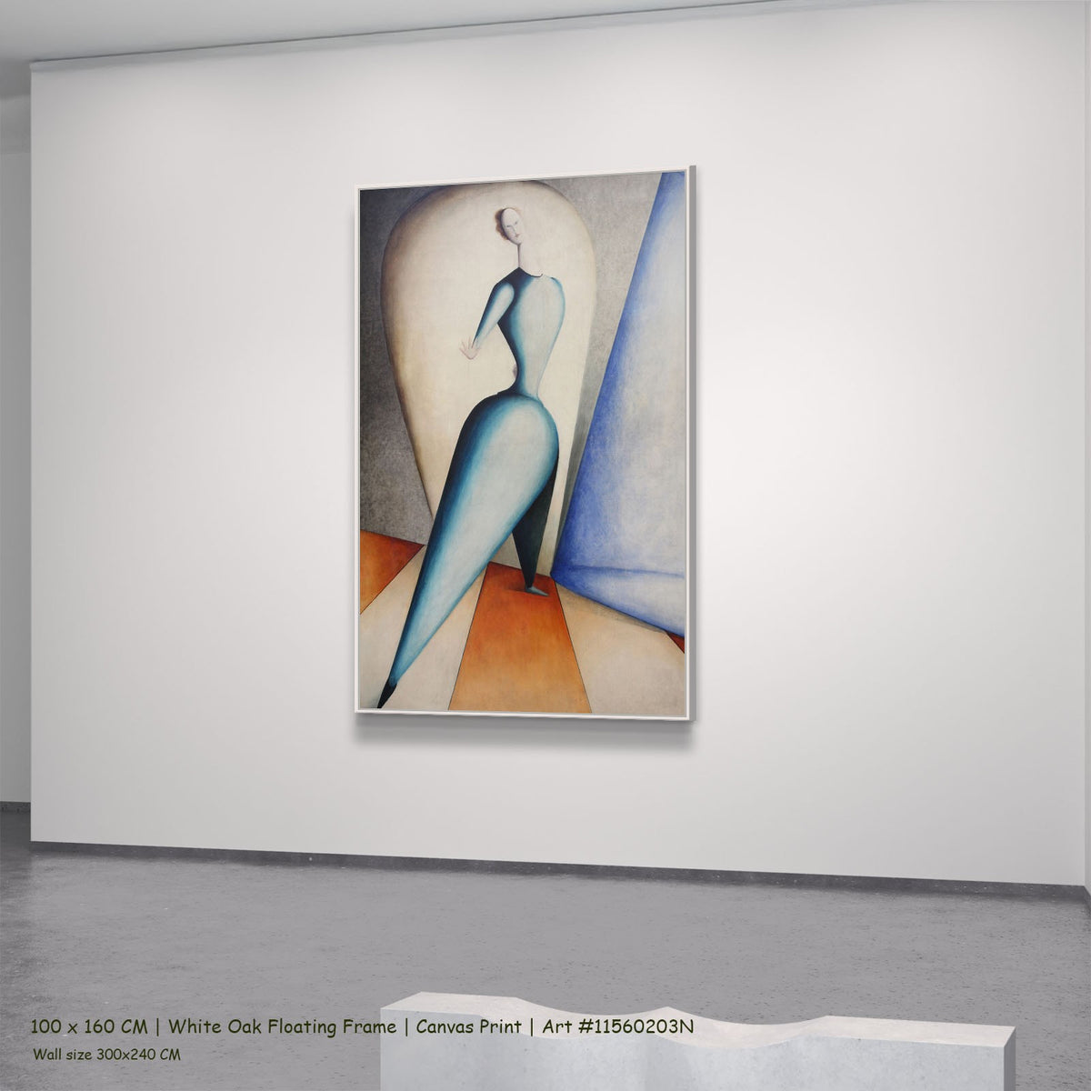 Danceress by Oskar Schlemmer in a white oak floating frame, large light blue and orange Modern Abstract canvas