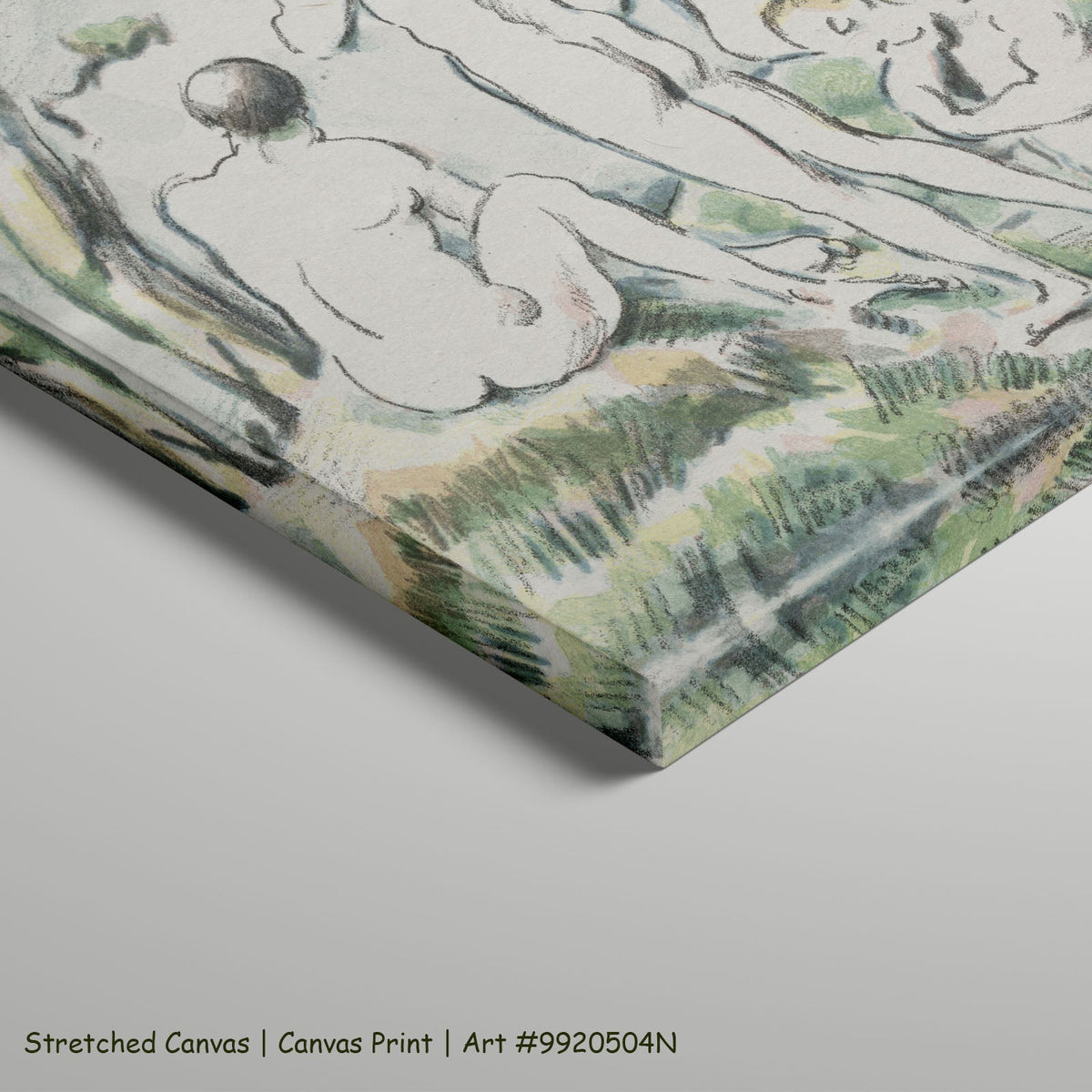 The Bathers by Paul Cezanne as a large stretched green and white Impressionist canvas print