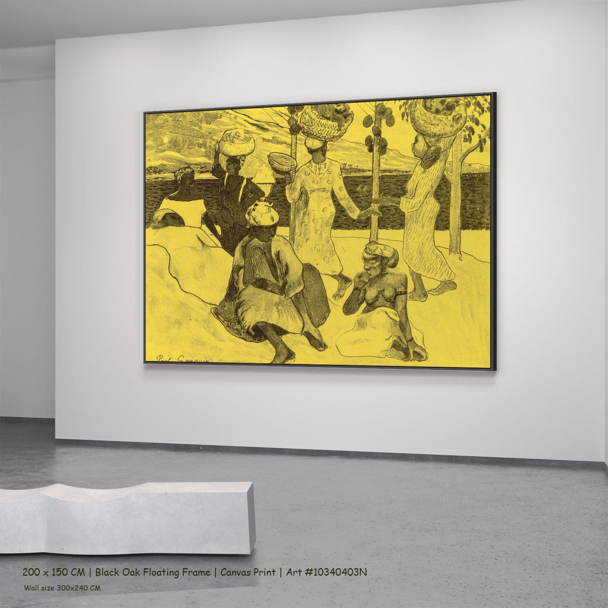 The Grasshoppers and the Ants by Paul Gauguin in a black oak floating frame, large yellow and black Symbolist canvas