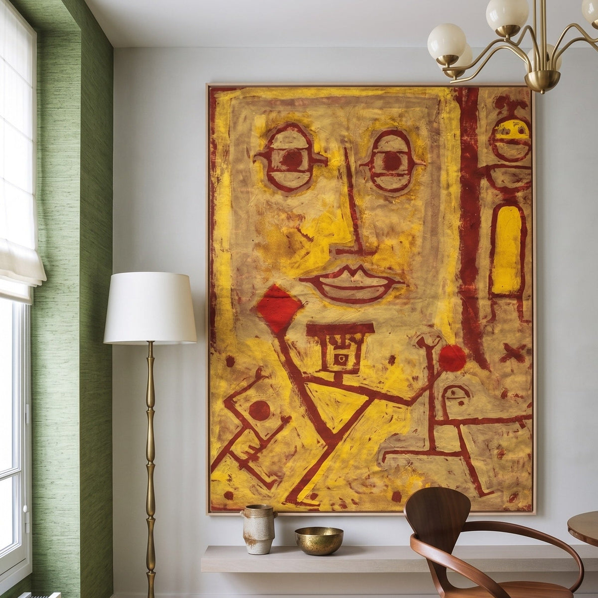 God of War by Paul Klee — large yellow and red Abstract canvas art displayed on a wall