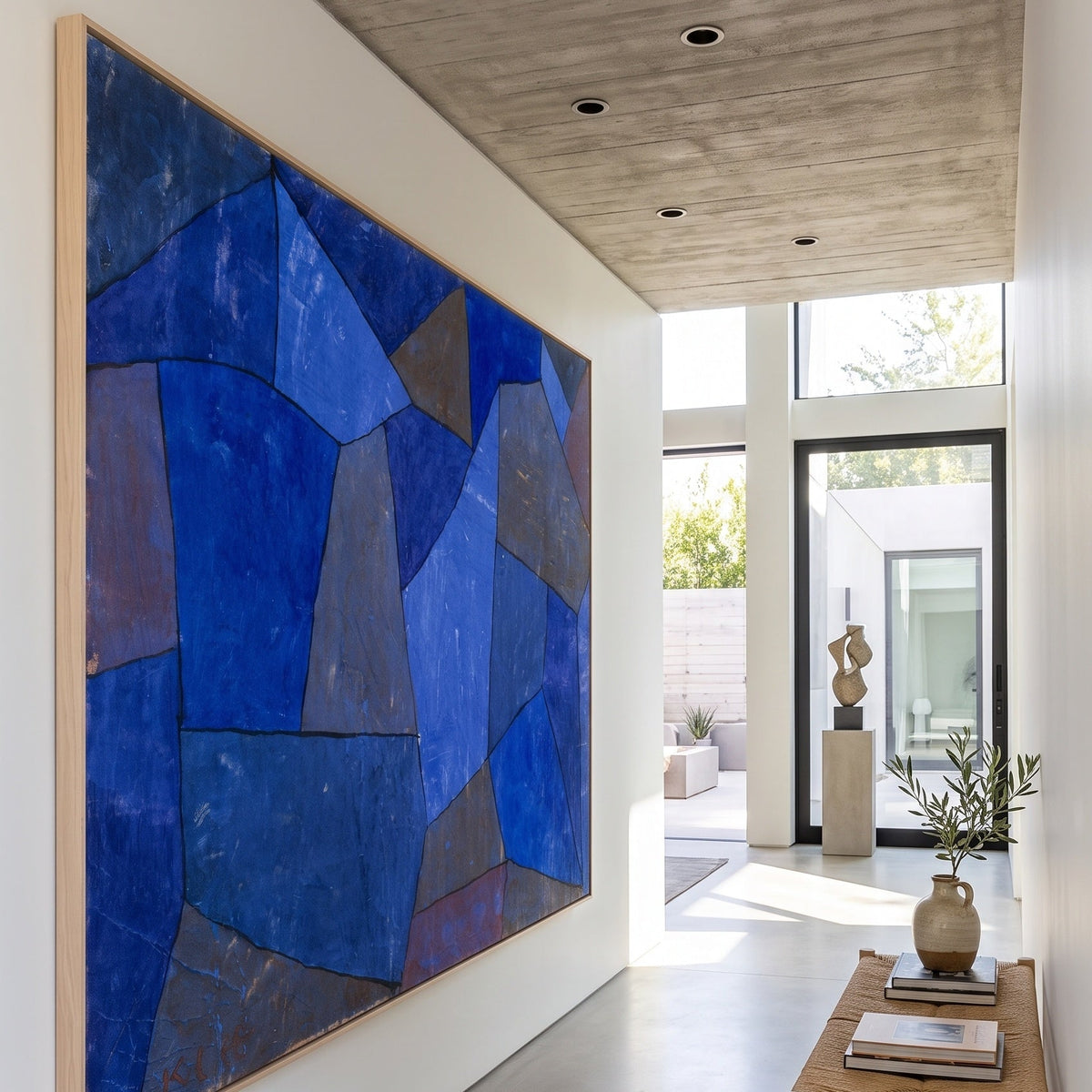 Rocks at Night by Paul Klee — large blue and brown Abstract canvas art on a entryway wall