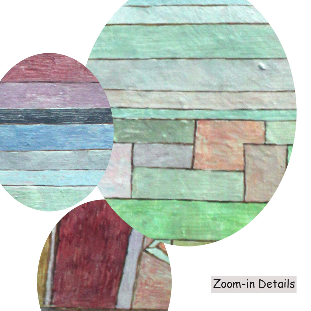 Paul Klee — Close-up detail of the brushwork on Striped Landscape with Mountains, a large pink and aqua Colourful…