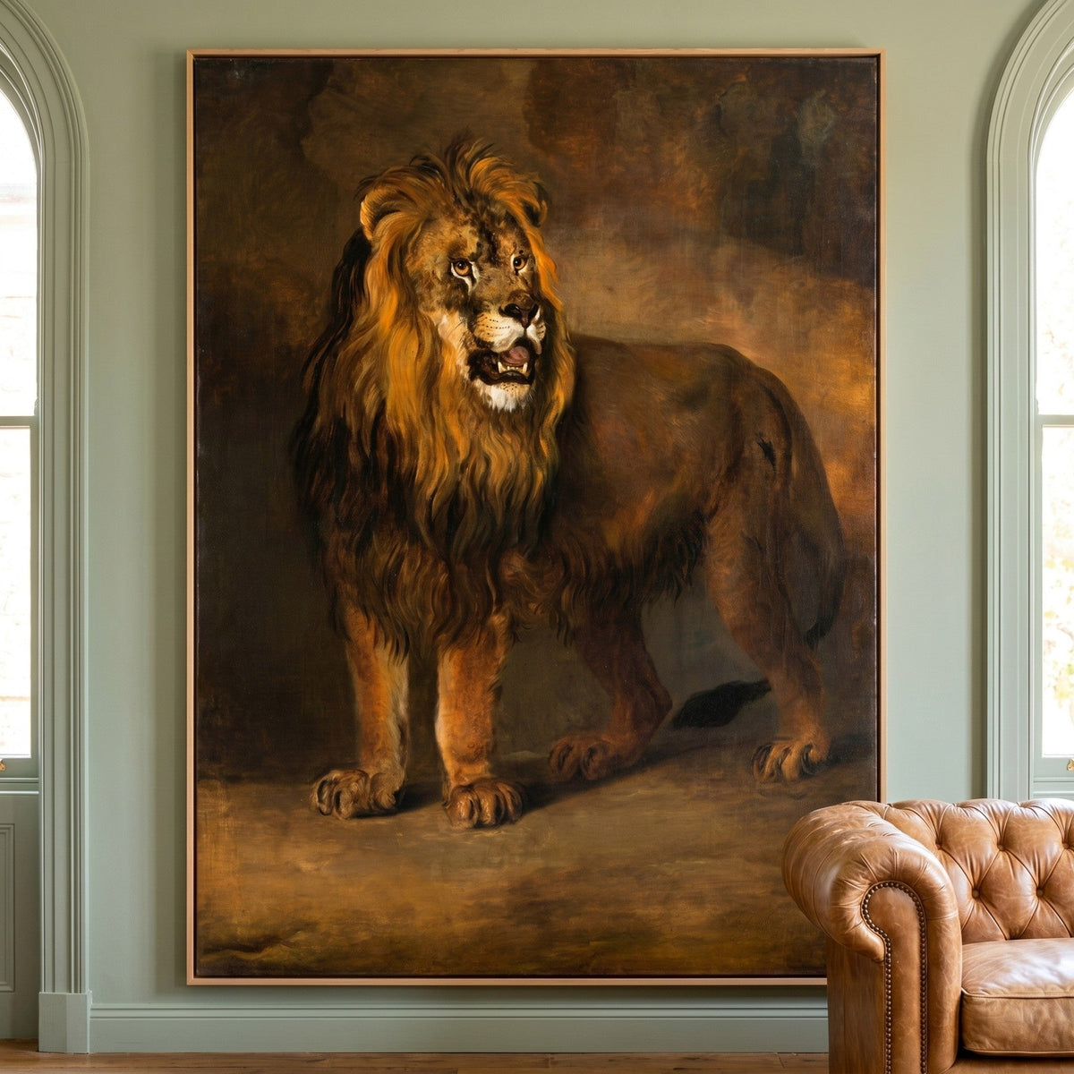 Pieter Gerardus van Os — A Lion from the Menagerie of King Louis Napoleon Tall Wildlife canvas wall art framed and hung…