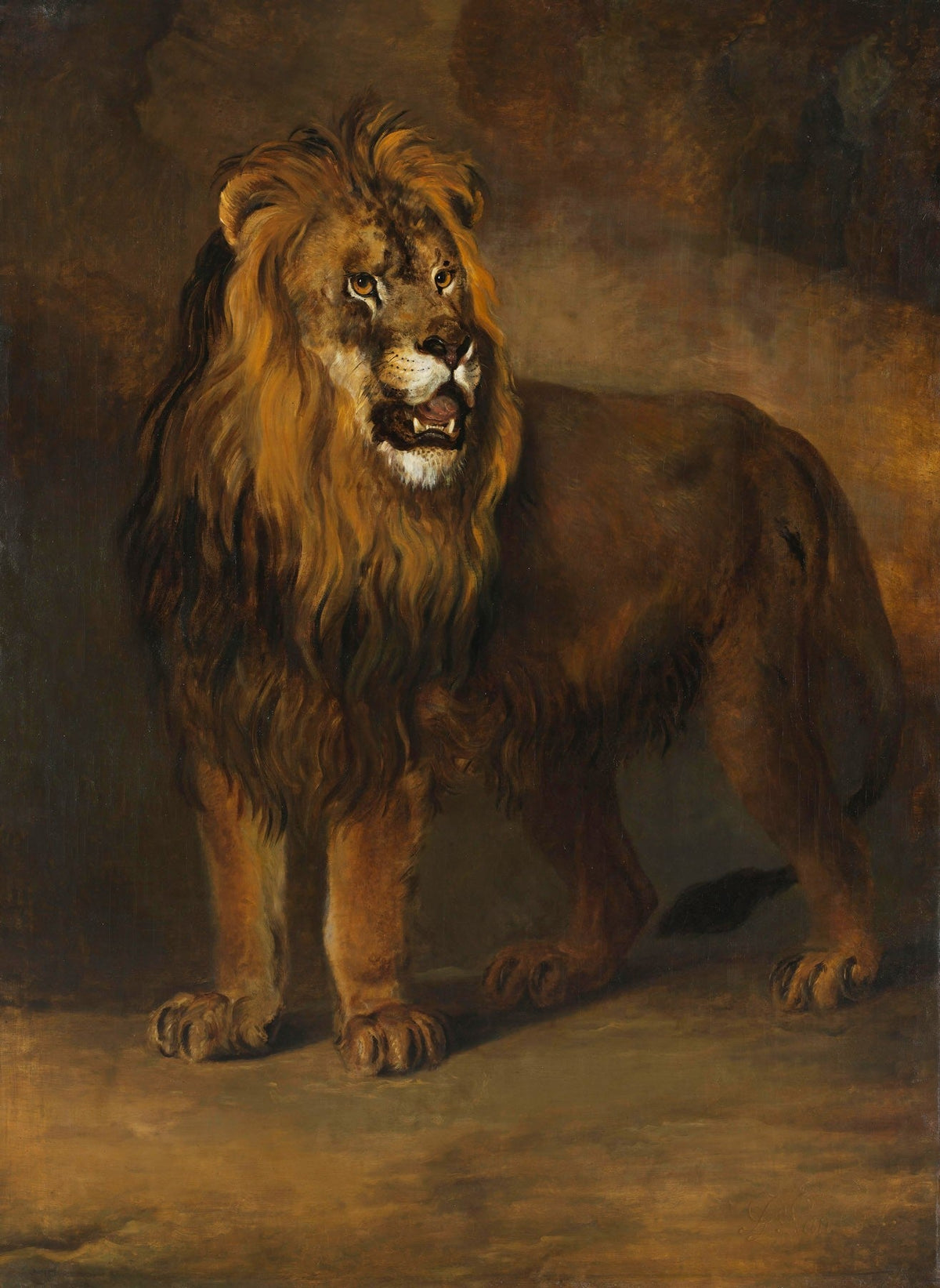 A Lion from the Menagerie of King Louis Napoleon — Tall Wildlife canvas wall art by Pieter Gerardus van Os