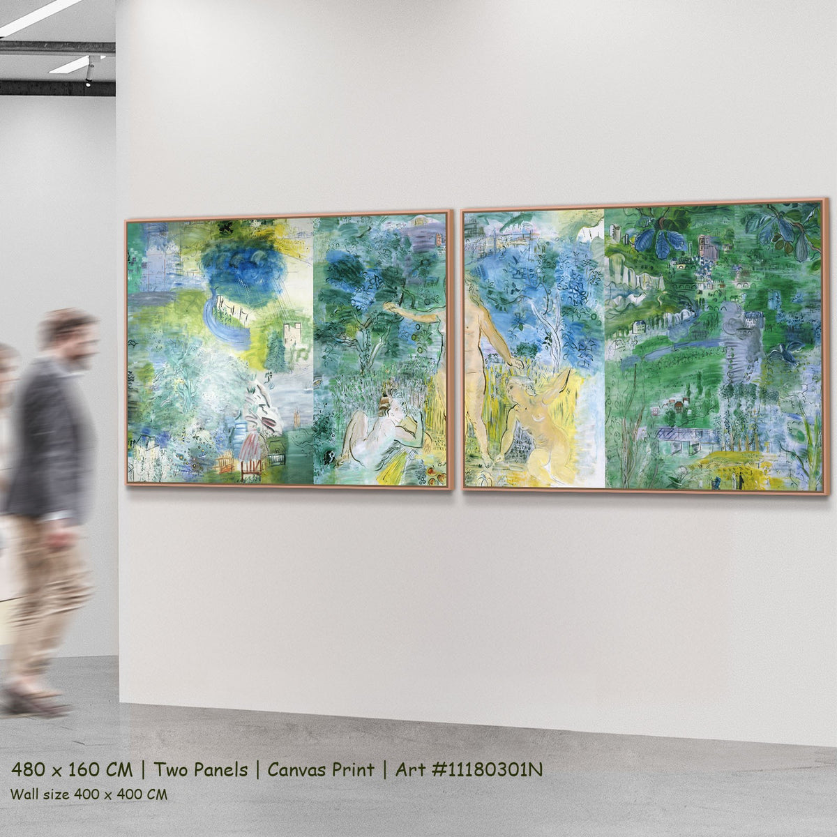 Le Cours de la Seine by Raoul Dufy as a large two-panel green and blue Fauvist canvas set