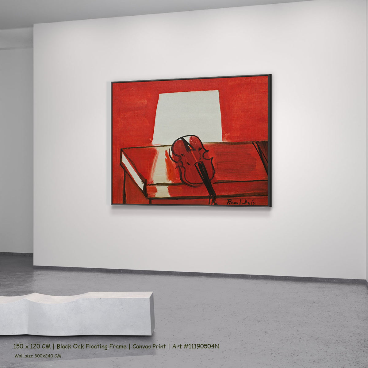 Le Violon rouge by Raoul Dufy in a black oak floating frame, large red and white Fauvist canvas