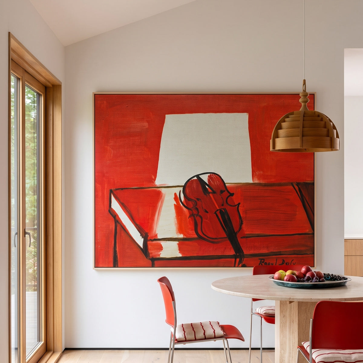 Le Violon rouge by Raoul Dufy — large red and white Fauvist canvas art displayed on a wall
