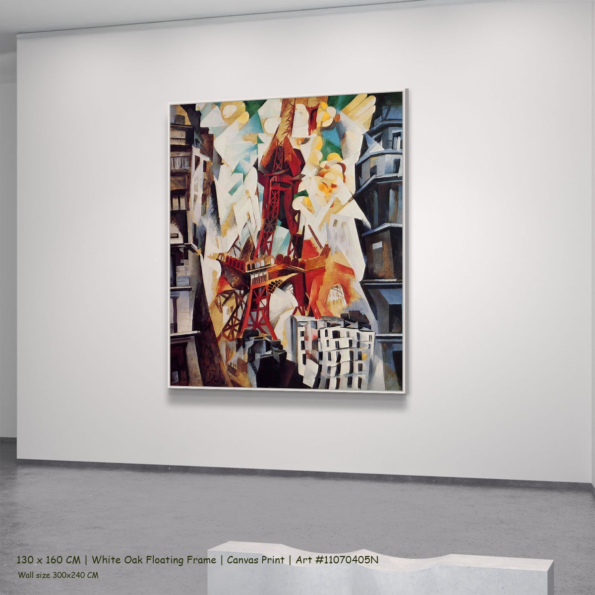 Champs de Mars, the Red Tower by Robert Delaunay in a white oak floating frame, large red and white Cubist canvas