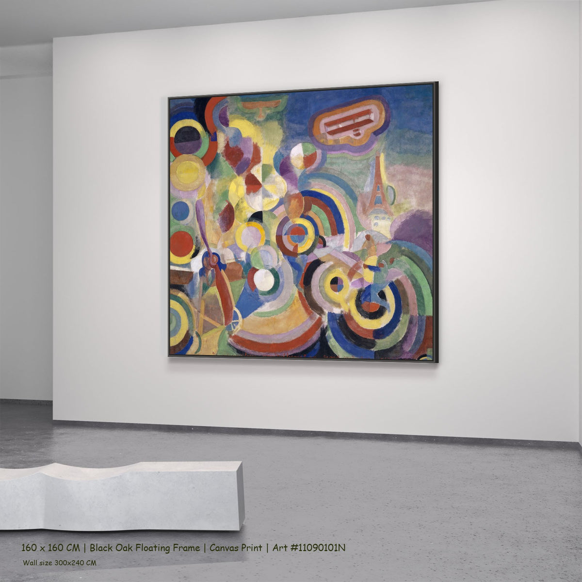 Hommage to Blériot by Robert Delaunay in a black oak floating frame, large yellow and green Cubist Abstract canvas