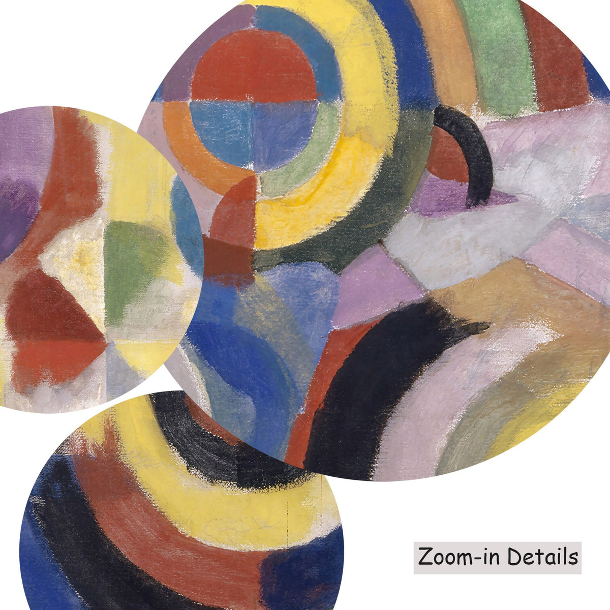 Close-up detail of the brushwork on Hommage to Blériot, a large yellow and green Cubist Abstract canvas by Robert Delaunay