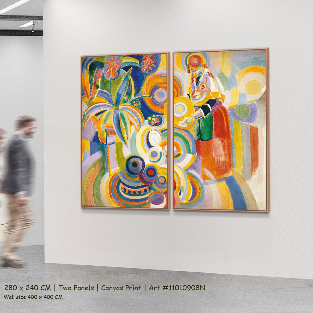 Portuguese Woman by Robert Delaunay as a large two-panel yellow and blue Cubist canvas set
