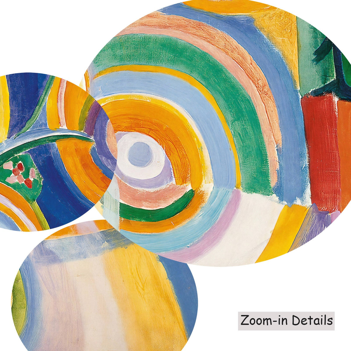 Close-up detail of the brushwork on Portuguese Woman, a large yellow and blue Cubist canvas by Robert Delaunay