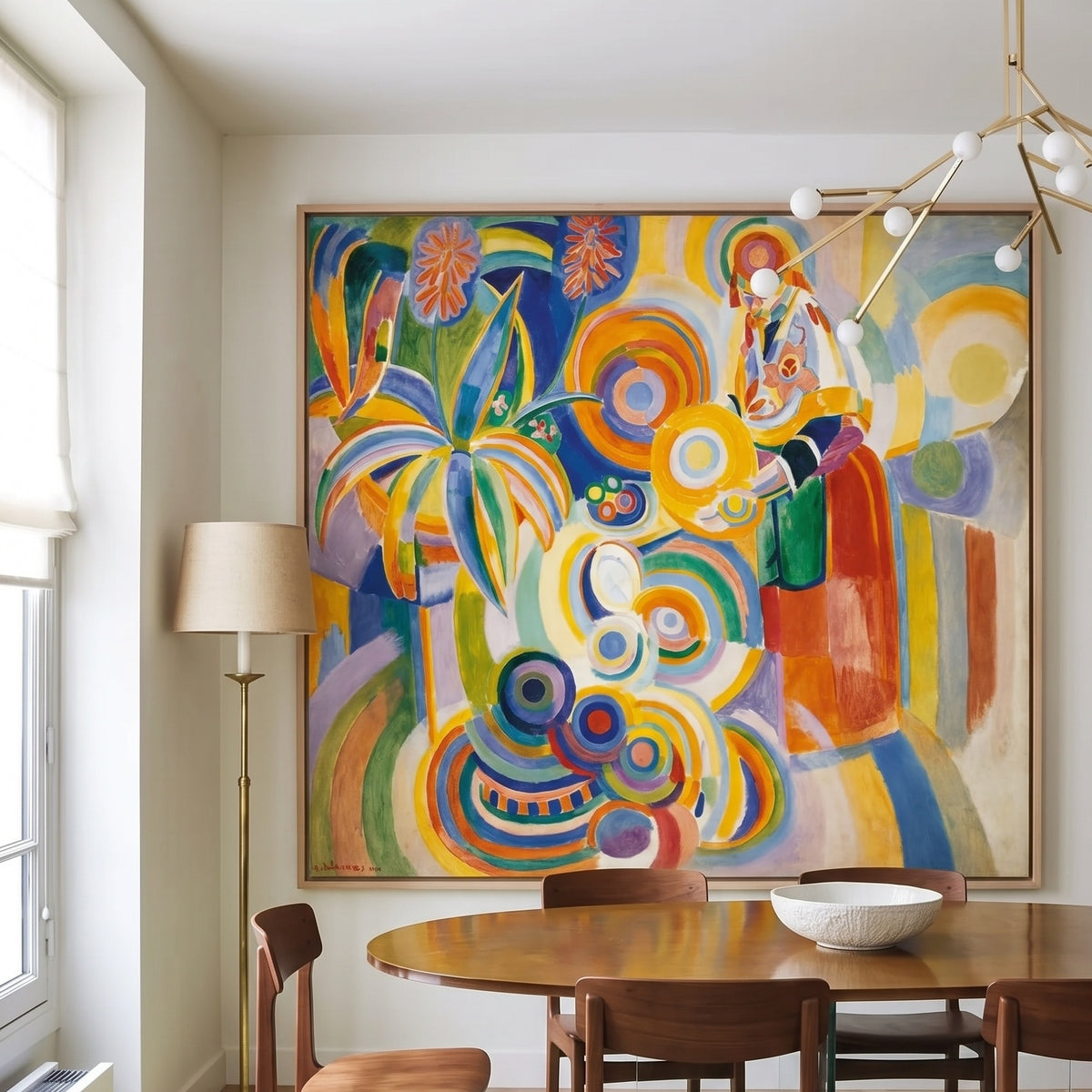 Portuguese Woman by Robert Delaunay — large yellow and blue Cubist canvas art displayed on a wall