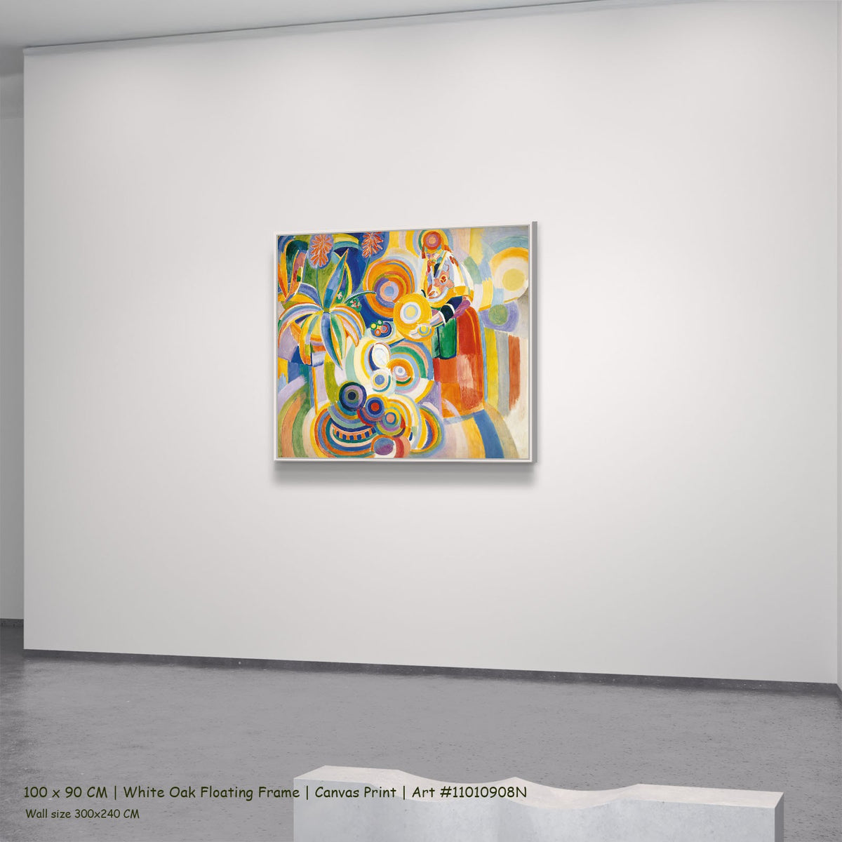 Portuguese Woman by Robert Delaunay in a white oak floating frame, large yellow and blue Cubist canvas