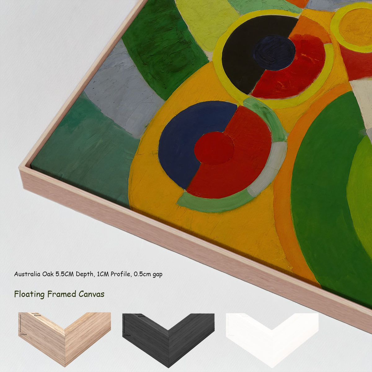 Rhythm, Joie de vivre by Robert Delaunay in a floating frame, large red and yellow Geometric Abstract canvas print