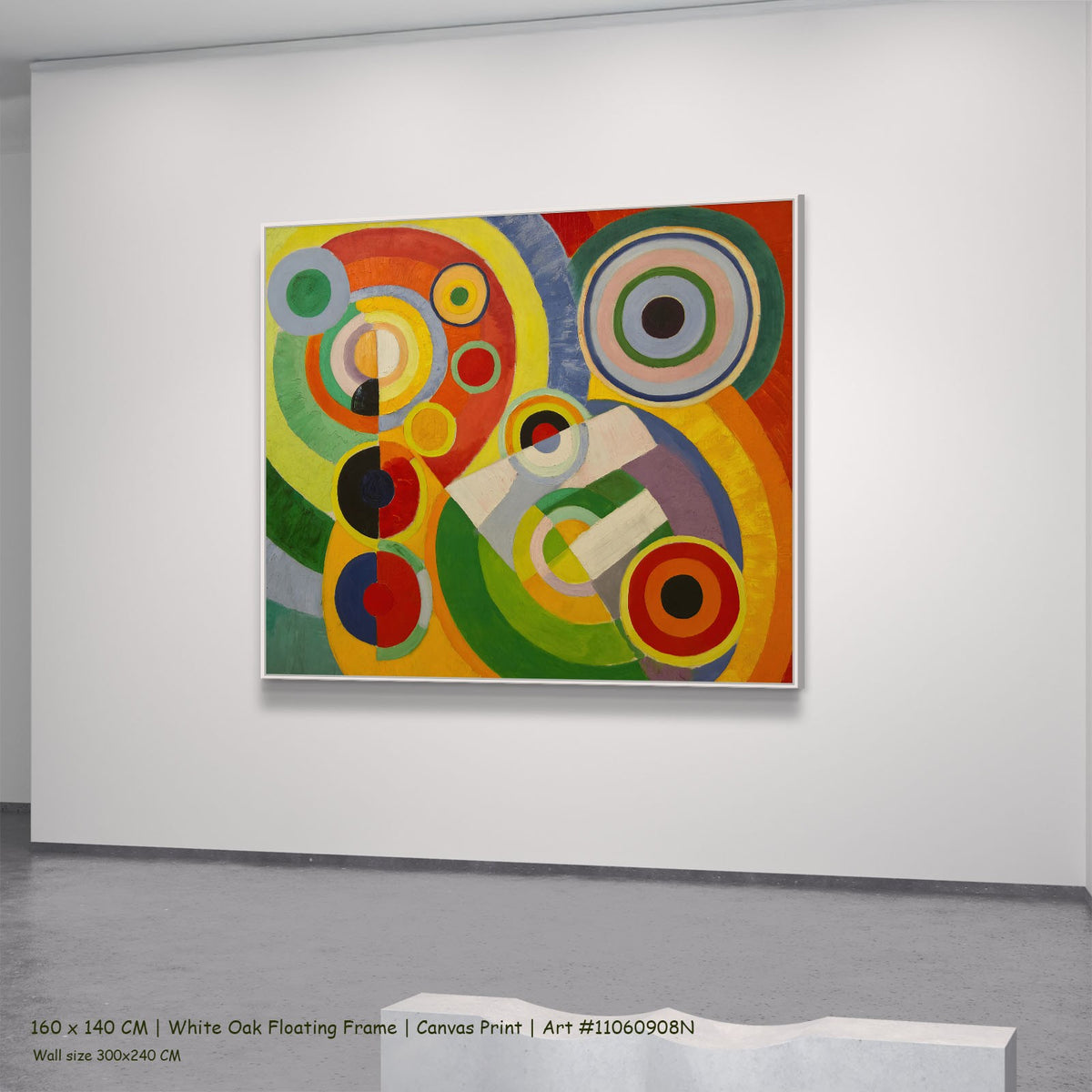 Rhythm, Joie de vivre by Robert Delaunay in a white oak floating frame, large red and yellow Geometric Abstract canvas