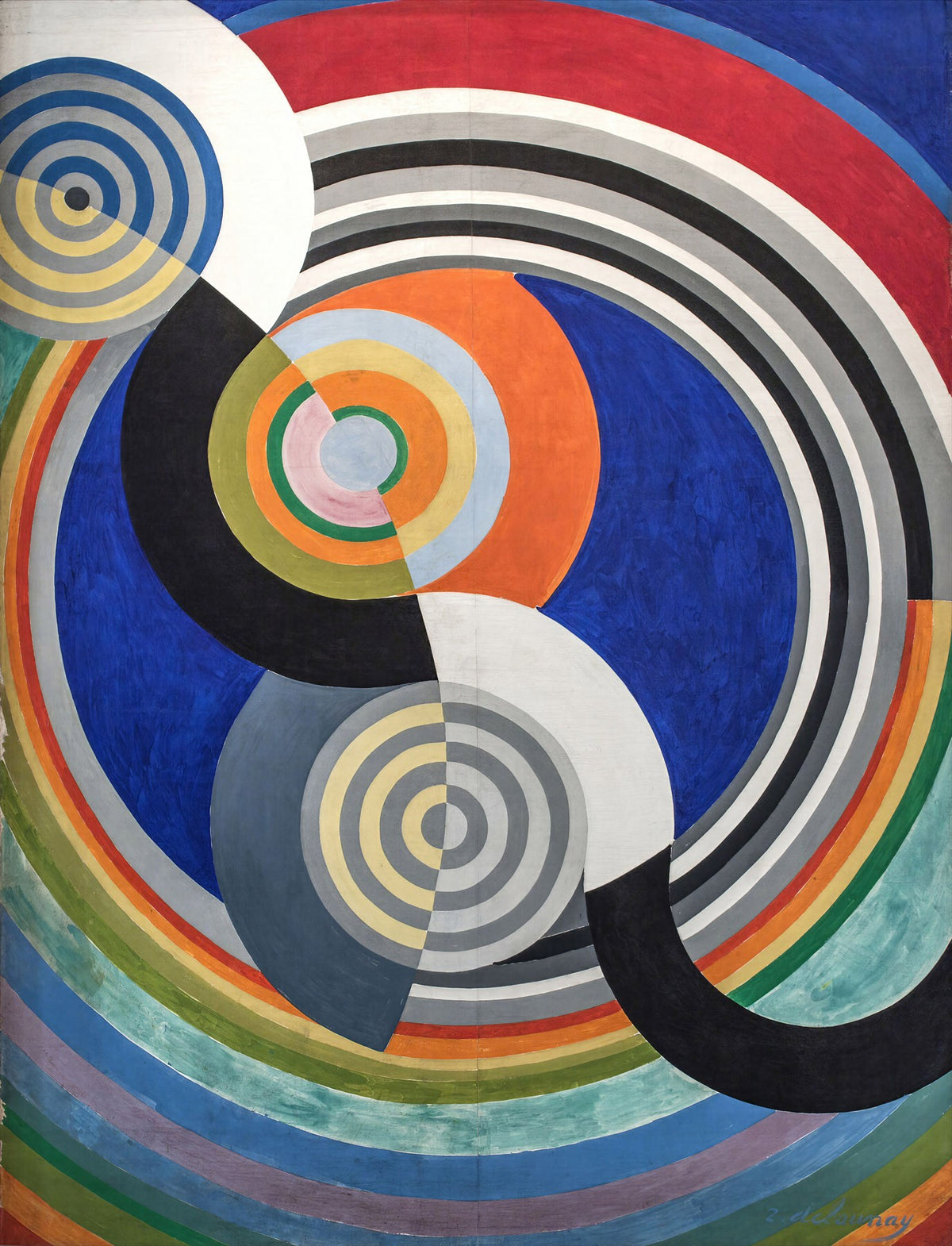 Large blue and orange Abstract canvas print of Rythme n°2, décoration pour le salon by Robert Delaunay