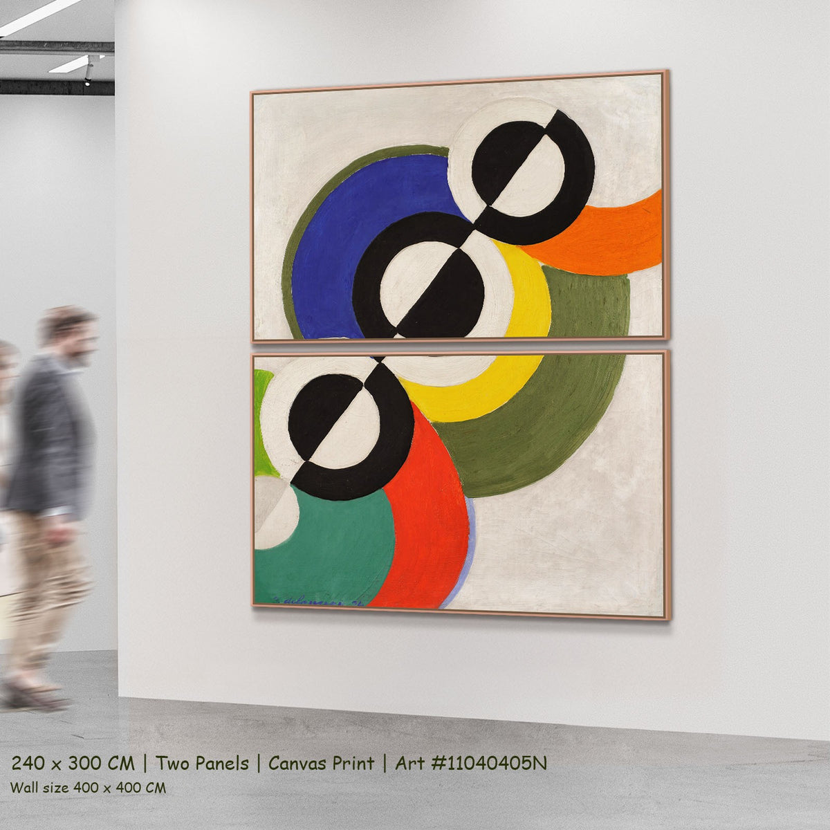 Rythme by Robert Delaunay as a large two-panel olive and black Geometric Abstract canvas set
