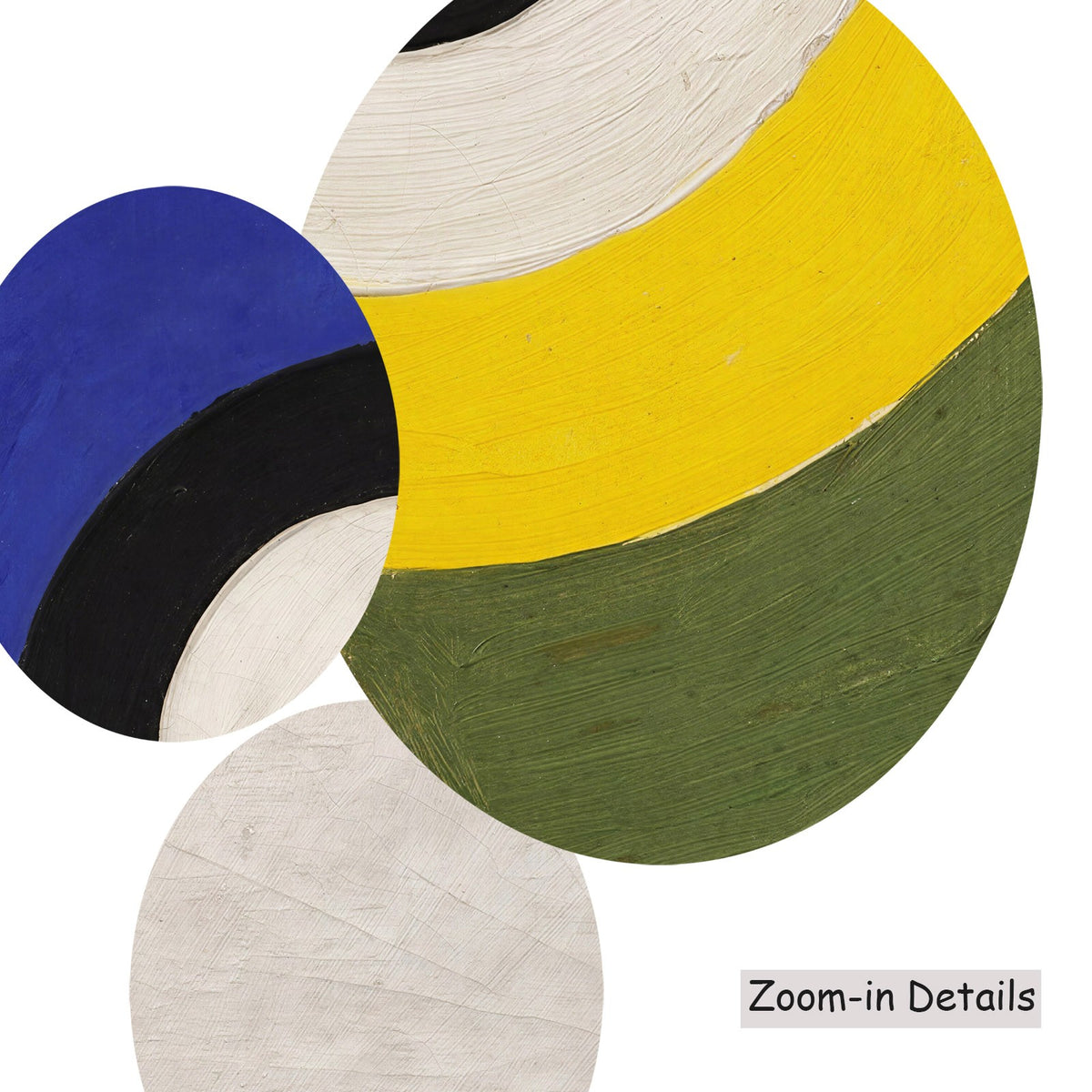 Close-up detail of the brushwork on Rythme, a large olive and black Geometric Abstract canvas by Robert Delaunay