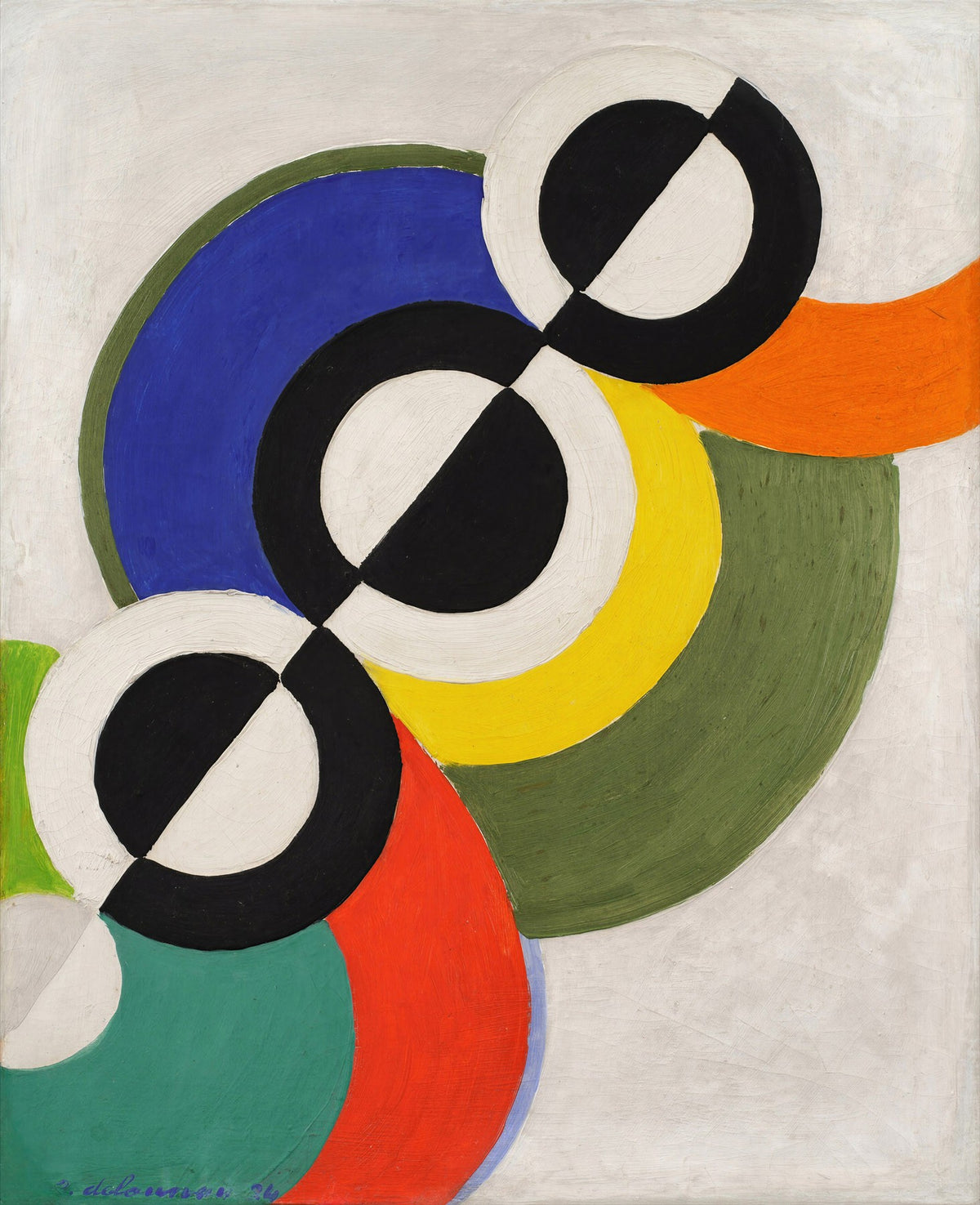 Large olive and black Geometric Abstract canvas print of Rythme by Robert Delaunay