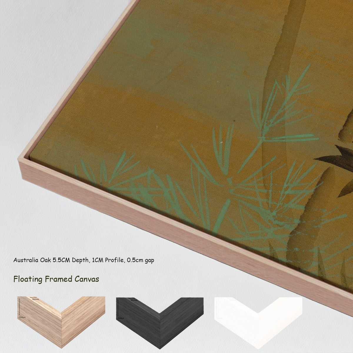 New Ferns from Album of Paintings by Shibata Zeshin in a floating frame, large gold and green Botanical canvas print