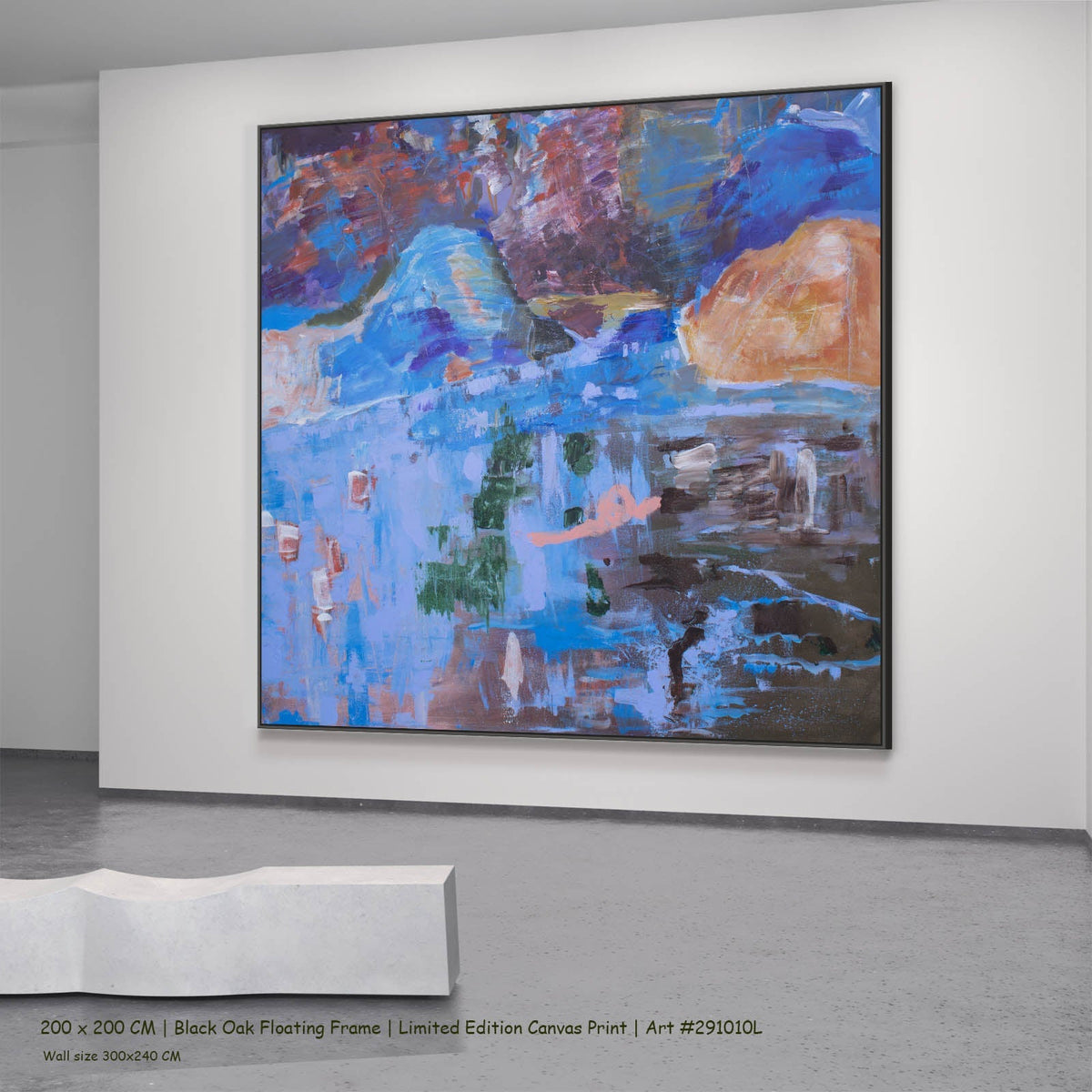Summer Jiang — Against the Tide Abstract canvas wall art in a black oak floating frame, 200 × 200 cm